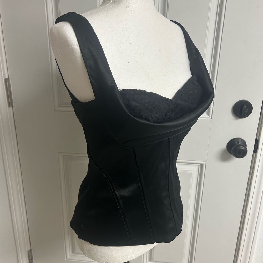 WHBM Black Silky Lace Front Bustier NWOT Size 6